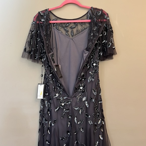 Adrianna Papell Jewel Neck Short Flutter Sleeve Floral Beaded Sheath Midi Dress - Picture 9 of 16